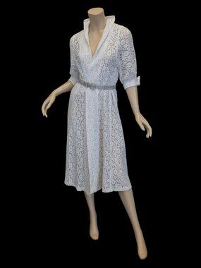 1950s Lilli Diamond White Lace Duster Jacket Cover Up * S/M